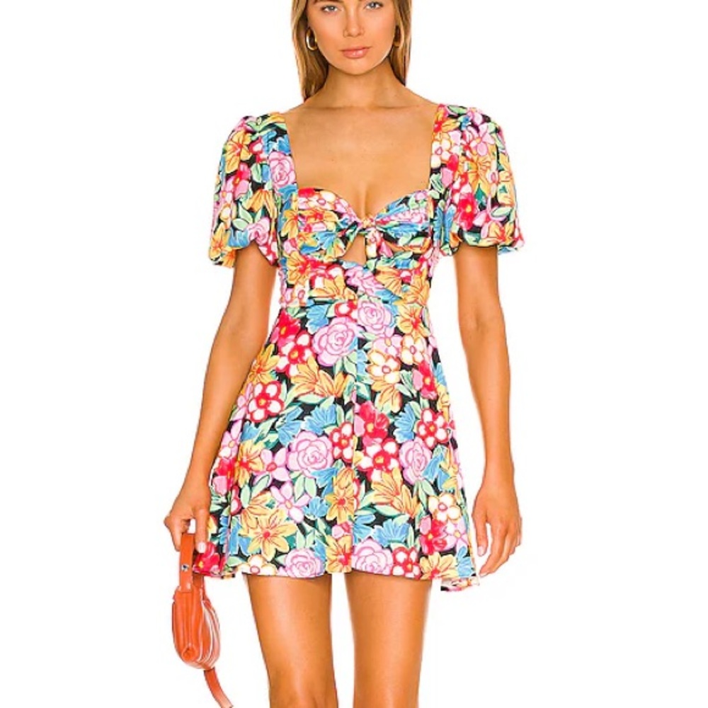 For Love and Lemons Mallory Floral front tie mini dress size XS